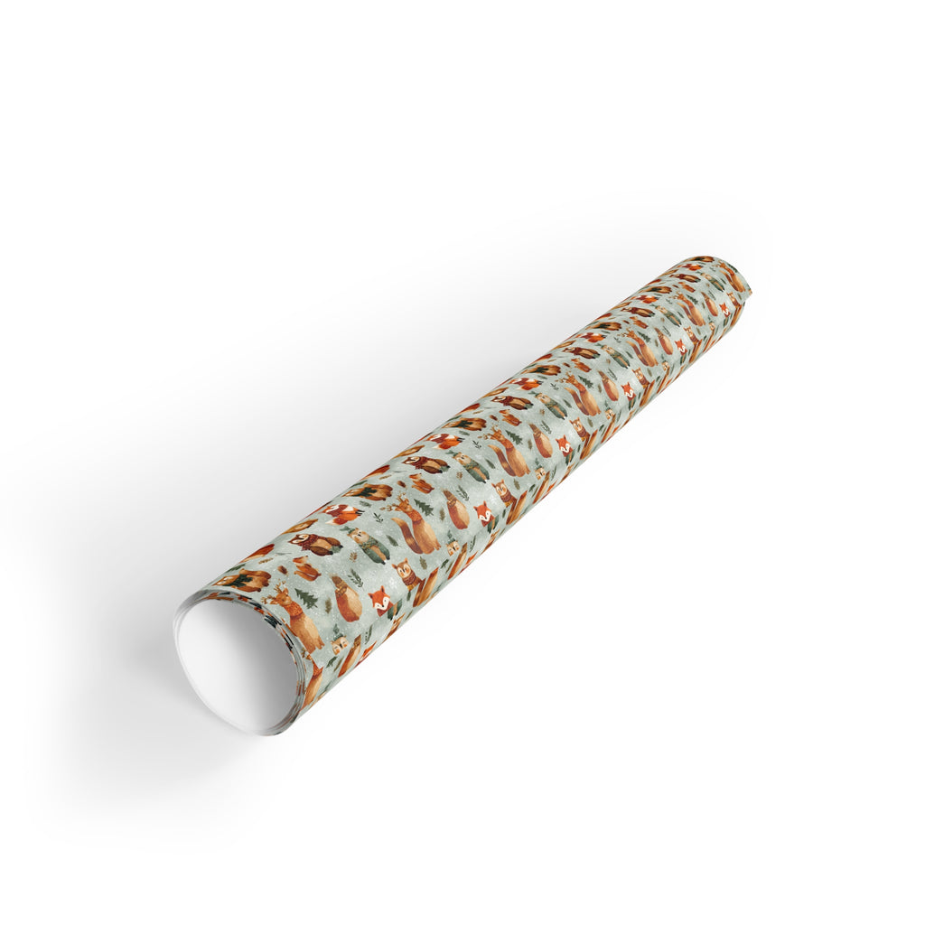 Autumn Woodland Gift Wrap Roll — Cozy Fox & Leaf Pattern
