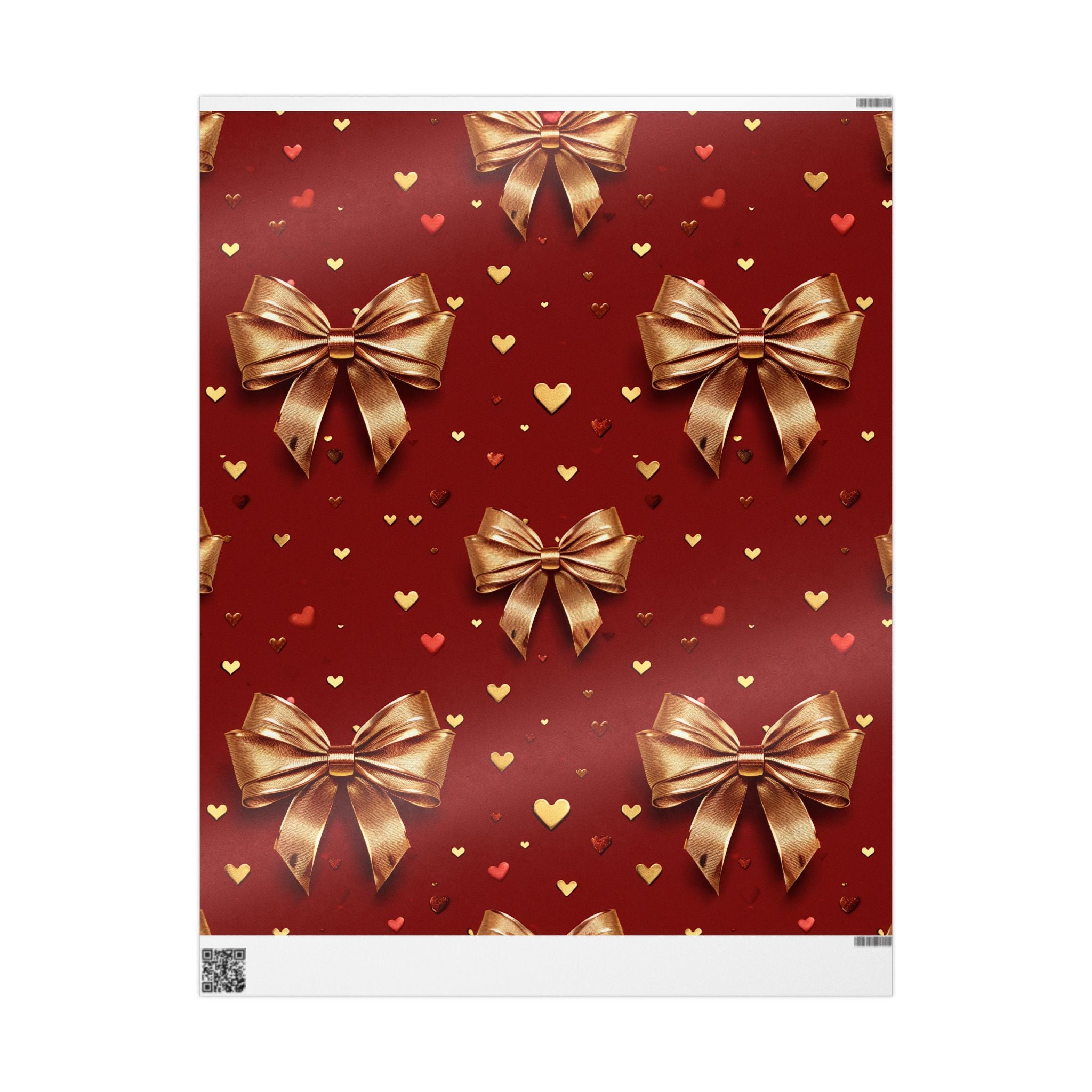 Red Gold Bow Wrapping Paper – Heart Pattern Holiday Gift Wrap