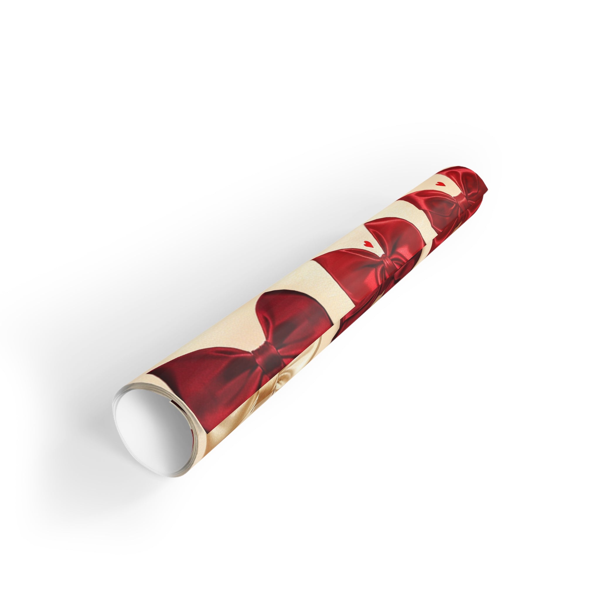 Festive Red & Cream Bow Gift Wrap Roll — Holiday Wrapping Paper with Ribbon Pattern