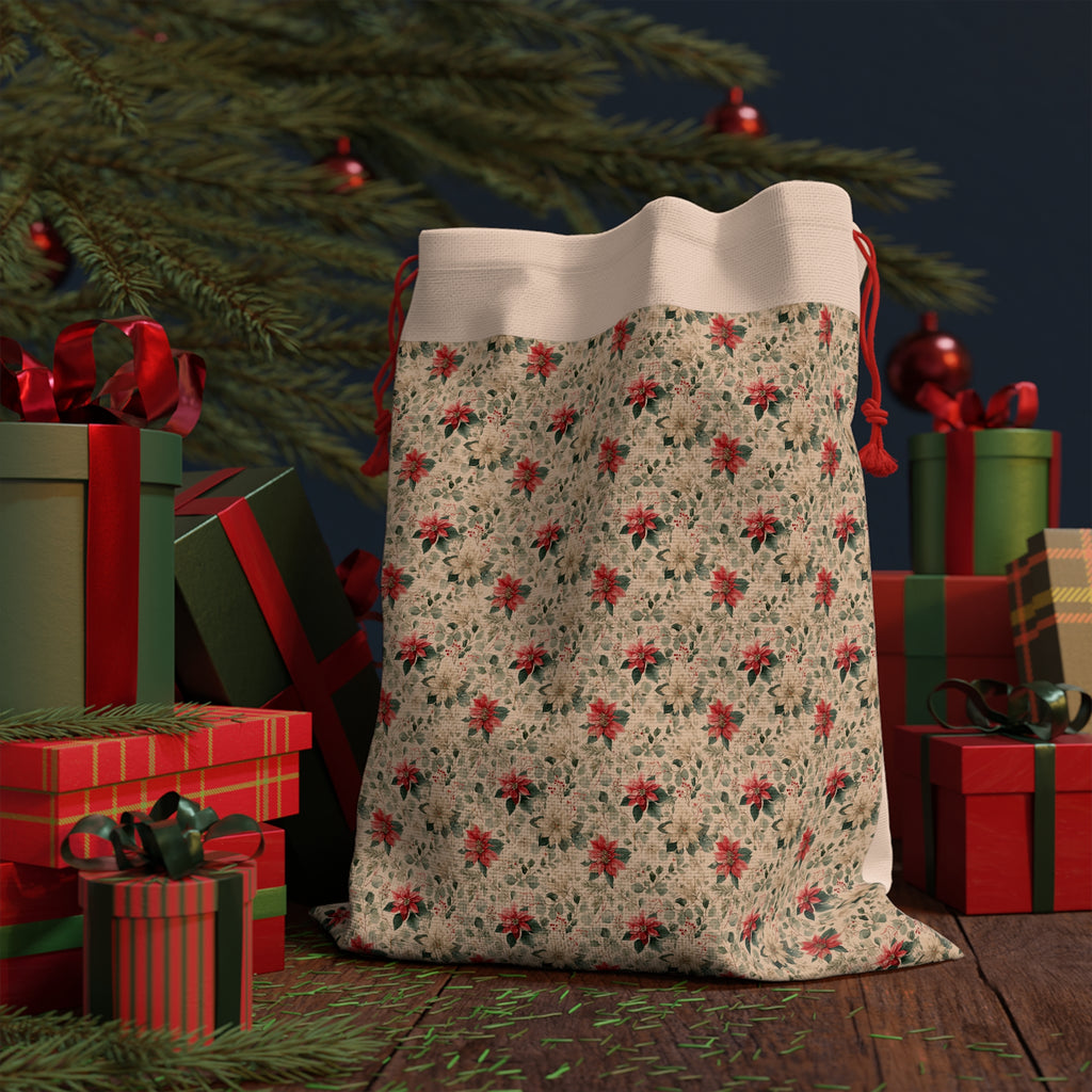 Floral Poinsettia Drawstring Gift Bag
