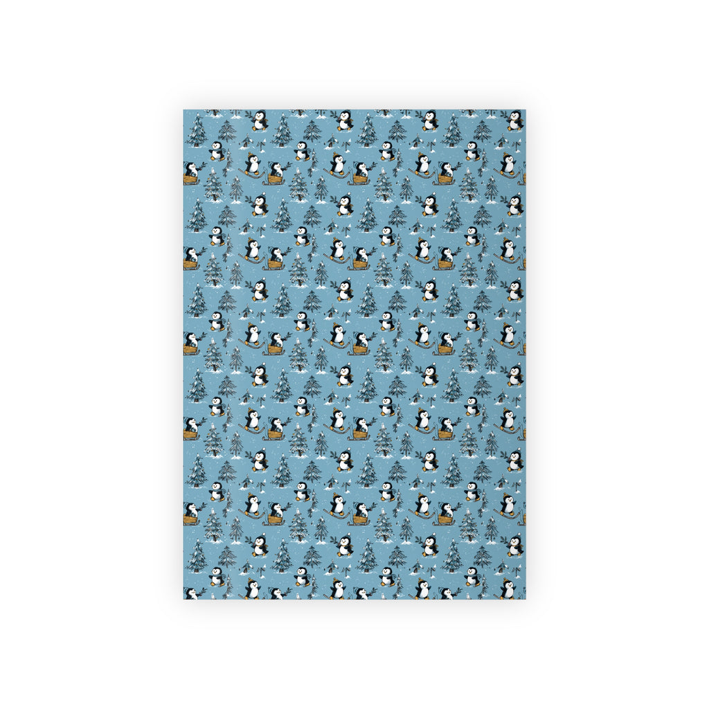 Penguin Pattern Wrapping Paper Roll — Blue Holiday Gift Wrap for Christmas & Winter Celebrations