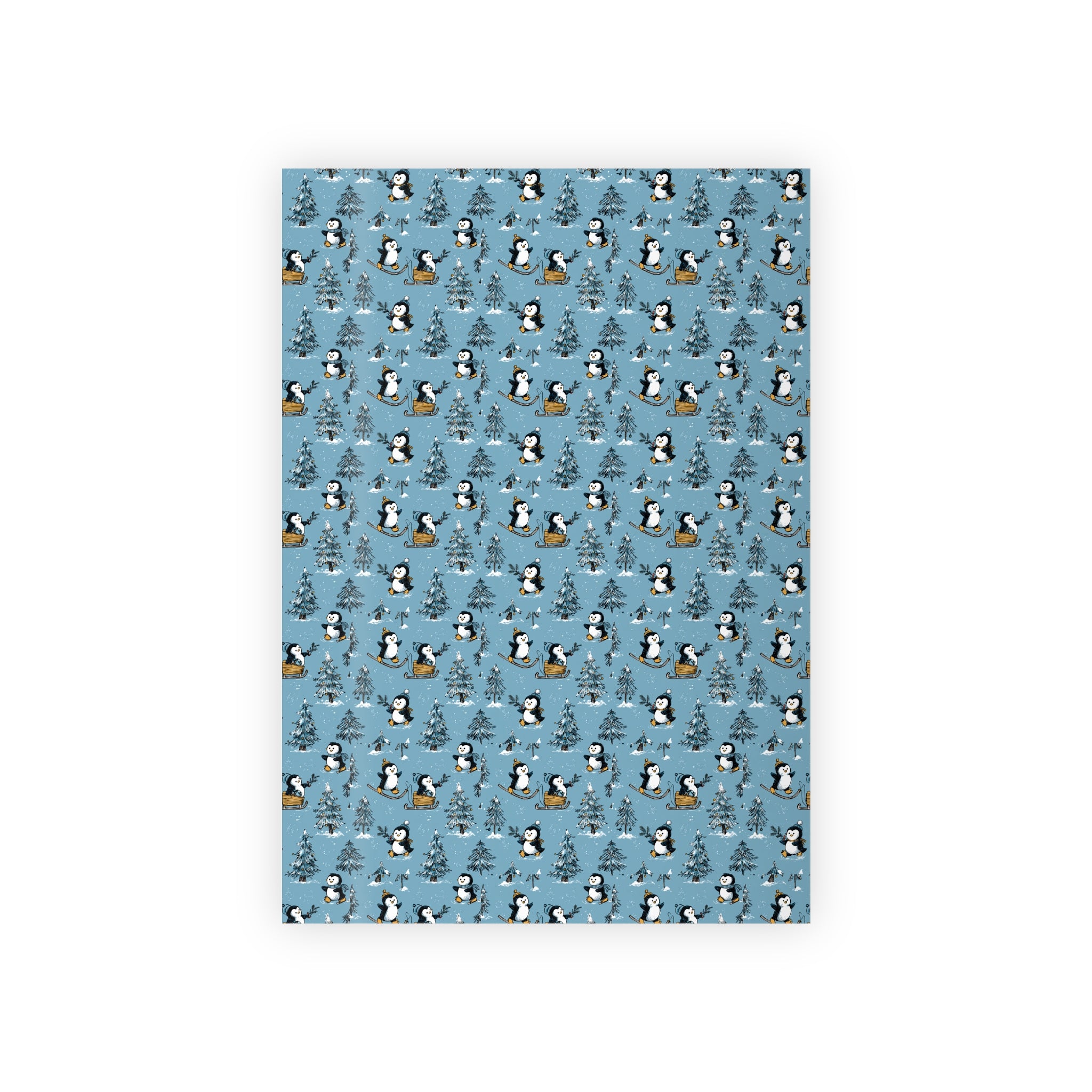 Penguin Pattern Wrapping Paper Roll — Blue Holiday Gift Wrap for Christmas & Winter Celebrations