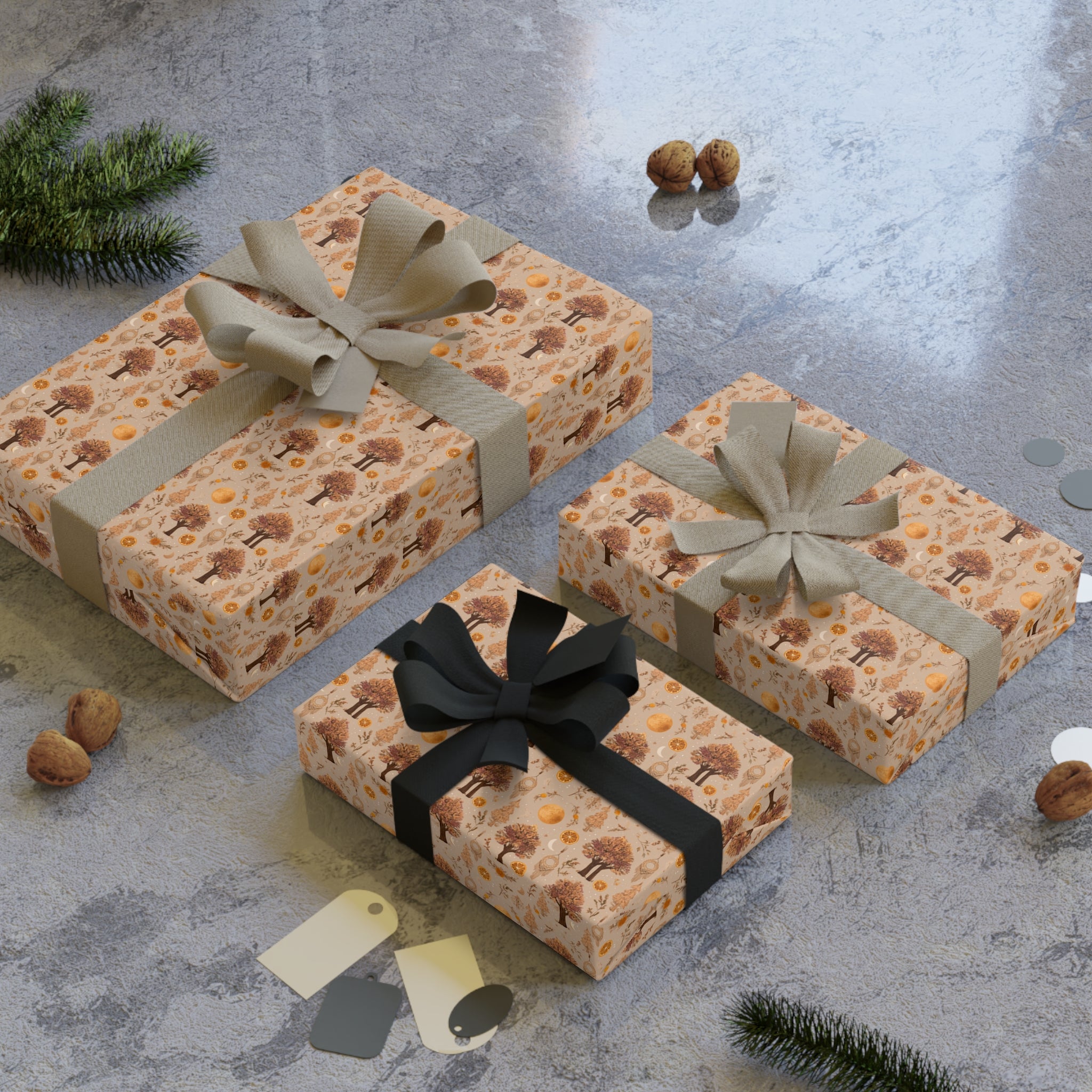 Autumn Leaves Kraft Gift Wrap Roll — Fall Floral Wrapping Paper