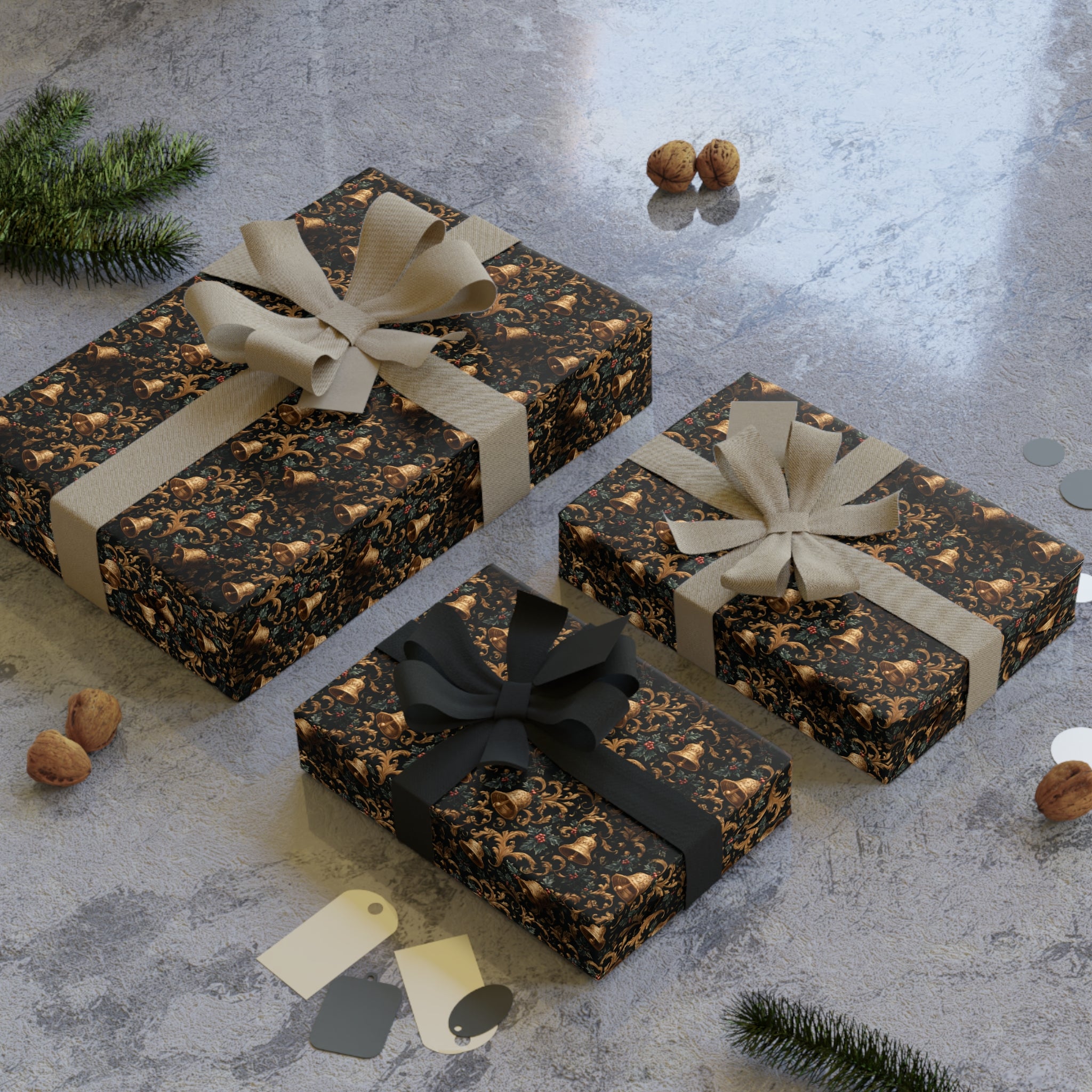 Elegant Black & Gold Floral Gift Wrap Roll — Luxe Wrapping Paper for Weddings, Anniversaries, and Holidays